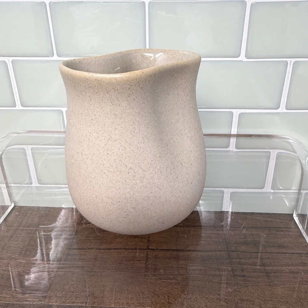 Vintage Pigeon Forge TN Pottery Speckled Cream Ceramic Pitcher Vase Pinched Rim